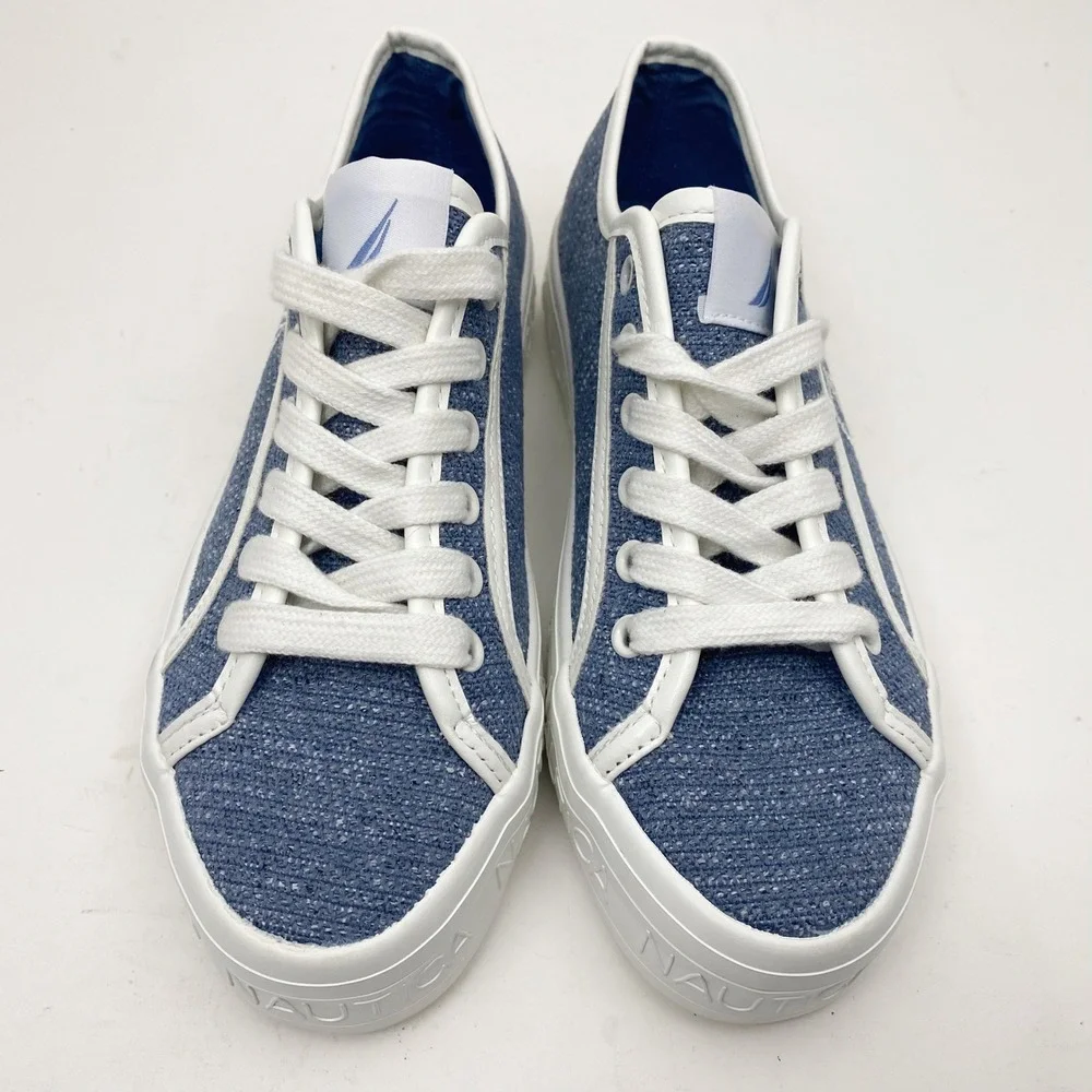 Nautica Lancelot Platform Logo Textured Lace Up Sneakers Womens 6 Blue White NEW